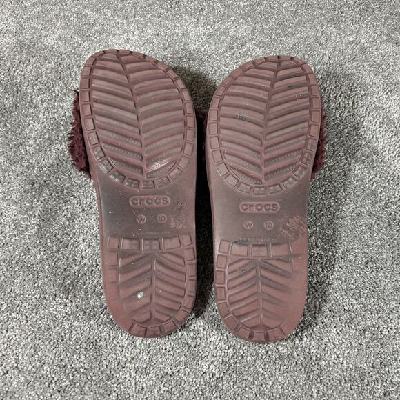 Crocs Sloane Luxe 205968 Women’s Sz 10 Burgundy Faux Fur Gold Slide Mule Sandal - Picture 9 of 11